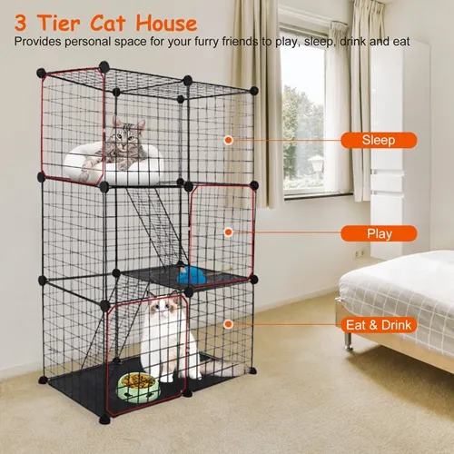 3 Tier Cat Playpen Cage Metal Indoor Cat House Detachable Kitten House with 3 Doors 2…
