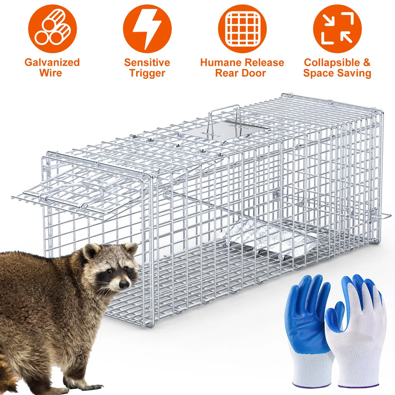 Heavy-Duty Live Animal Trap - 37x14x15 Inch Galvanized Mesh, Sensitive Pedal Trigger…