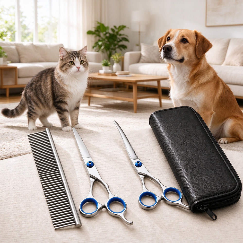 Pet Grooming Scissors Kit, 4-in-1 Professional Stainless Steel Dog Cat Grooming Shears…