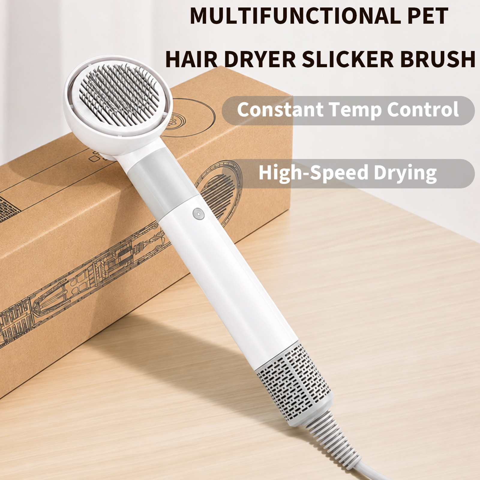Pet Hair Dryer Brush 2-in-1, 1100W Low Noise Dog Grooming Blower Comb With Slicker Brush…