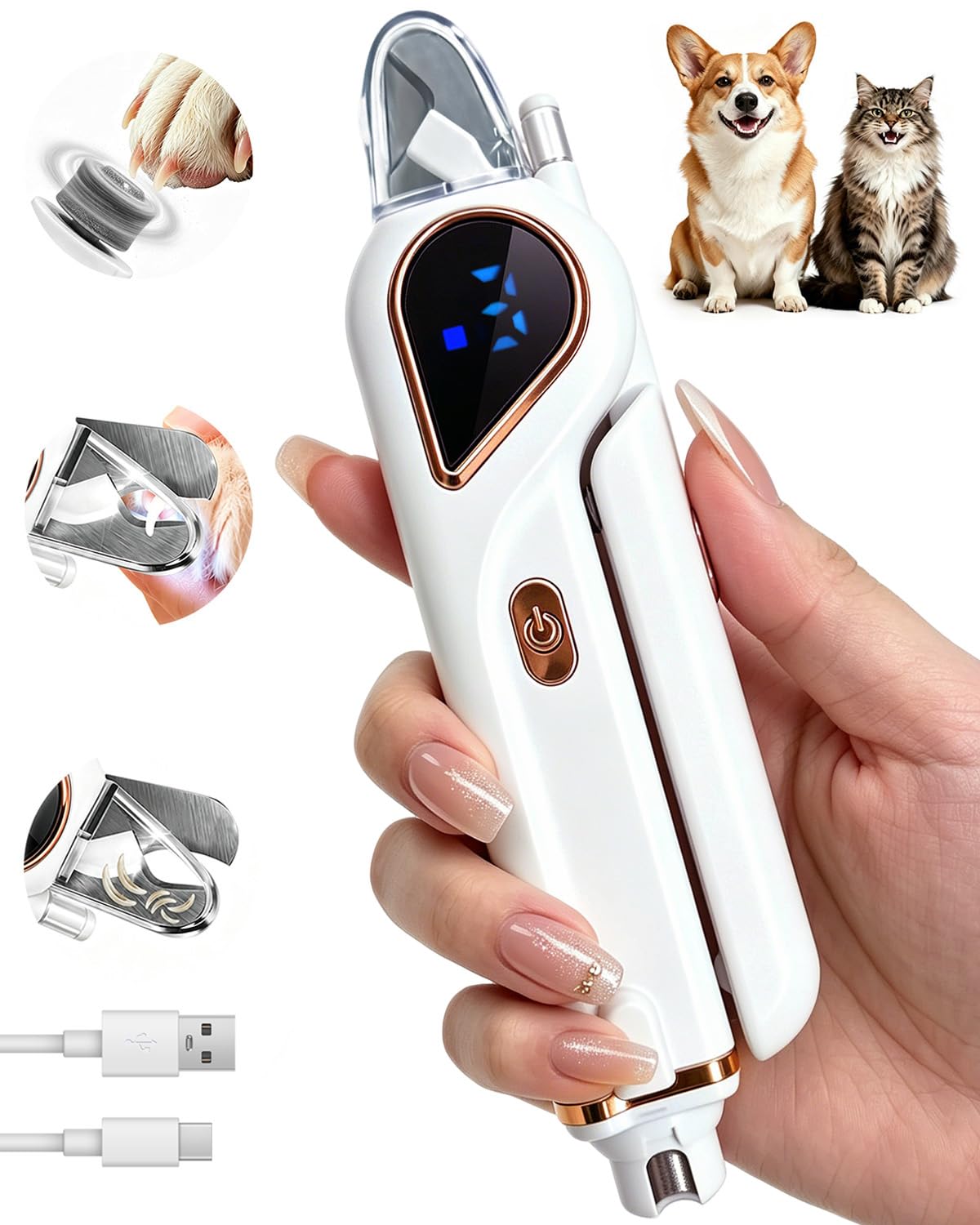 2-in-1 Dog Nail Clippers & Cat Grinder With Dual LED Lights 3 Speeds Grinder, Quick…