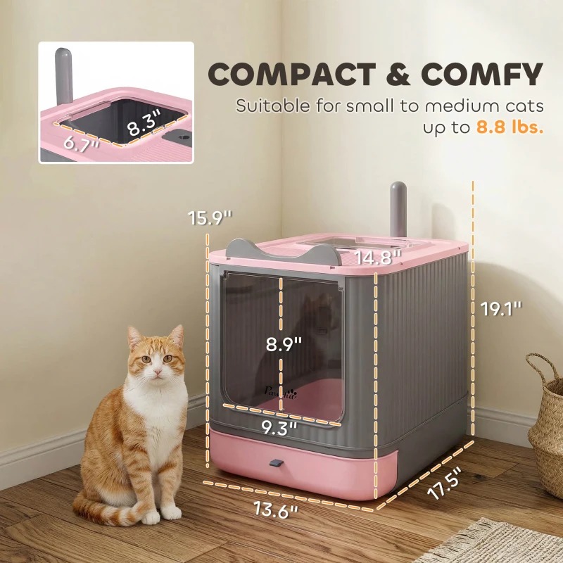 Cat Litter Box With Lid, Enclosed Litter Box For Medium Cats, Front-Entry And Top-Exit…