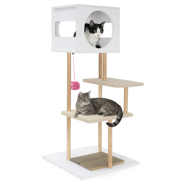 Multi-Level Cat Tree With 2 Scratching Pads, Dual-Door Cat Condo & Anti-Tipping Kit For…