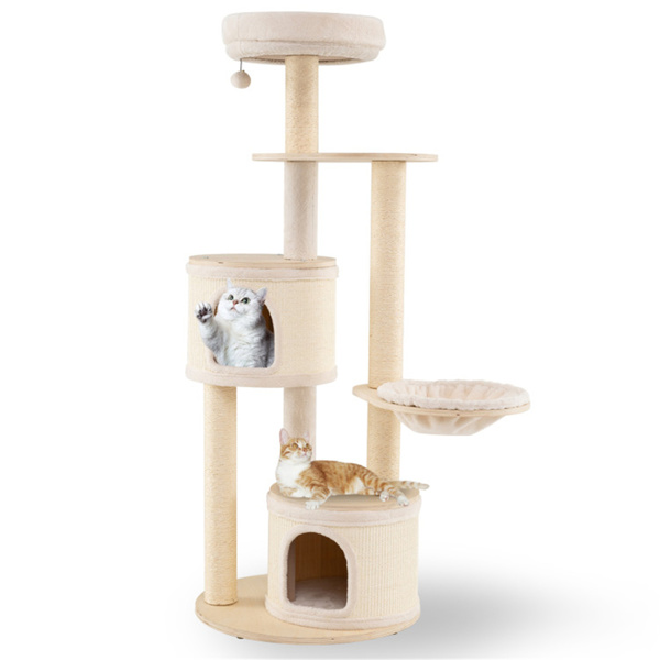 60 Inch Tall Wooden Cat Tree Multi-Level Cat Tower With Sisal Scratching Posts & Condos…