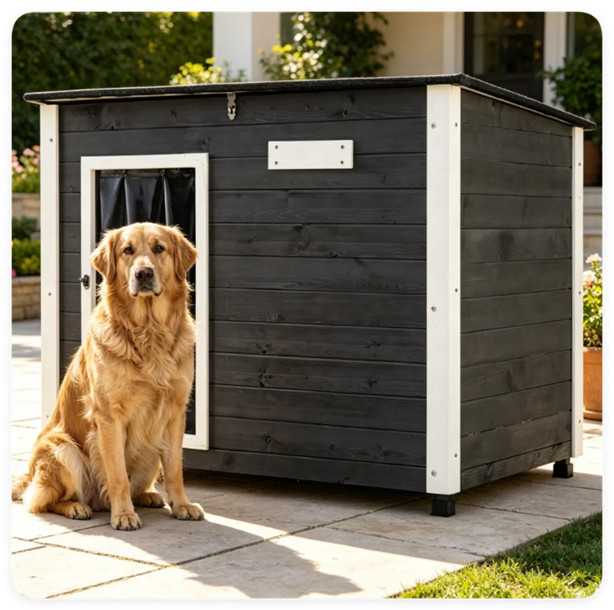 42.5" x 27" x 33.5" Outdoor Dog House with Sloped Asphalt Roof, Elevated Floor & Openable…