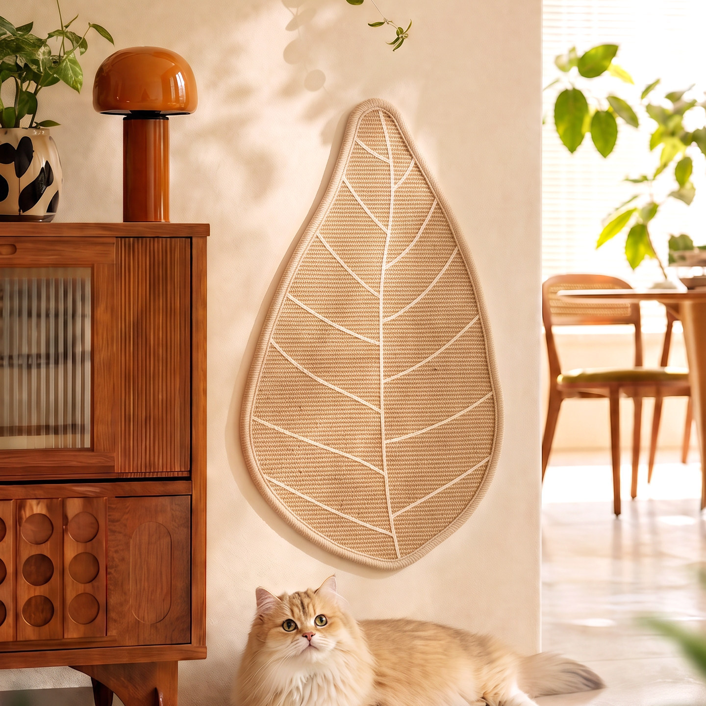 Nordic-style Natural Wood Leaf-shaped Sisal Cat Scratching Mat