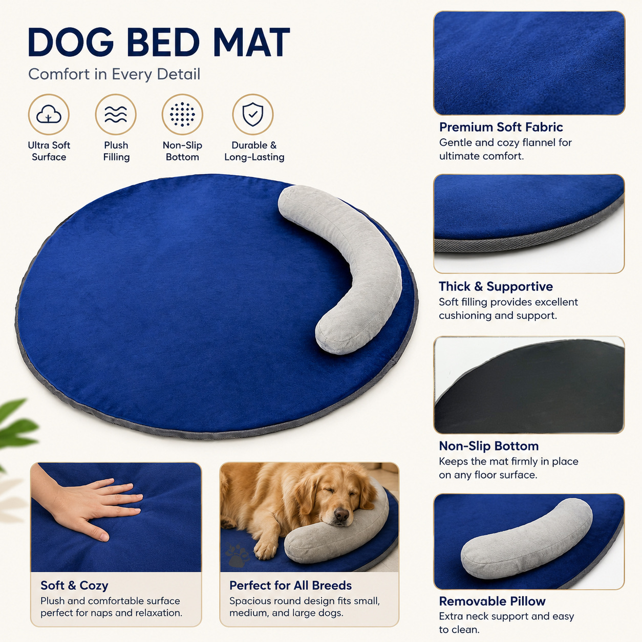 Round Mattress For Pet Dog Soft And Comfortable Thick Detachable Mobile Pillow Dirt…