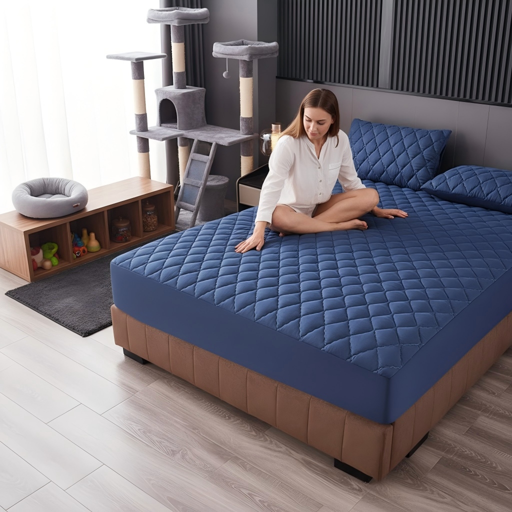 1-Pack Breathable Quilted Fitted Sheet, Secure Elastic Mattress Protector Cover