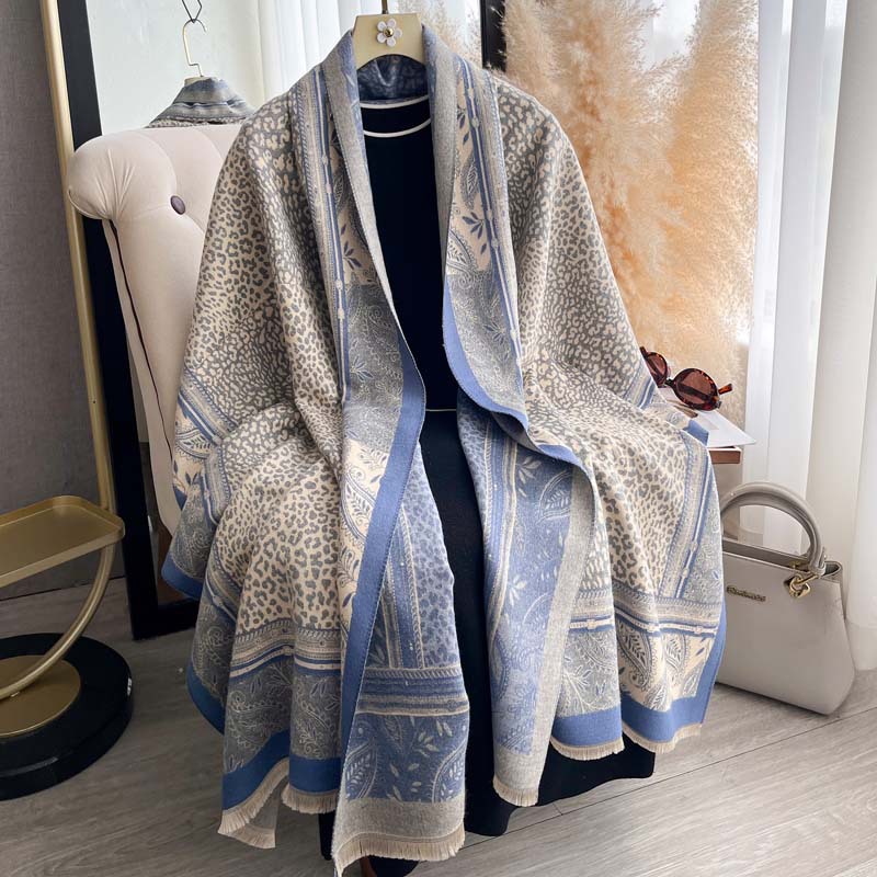 Cashew Flower Leopard Print Patchwork Jacquard Reversible Scarf