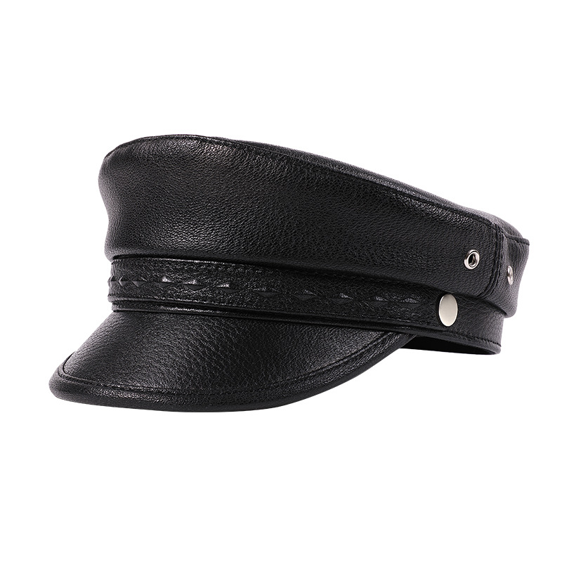 Genuine Leather Mens And Womens Flat-top Cap