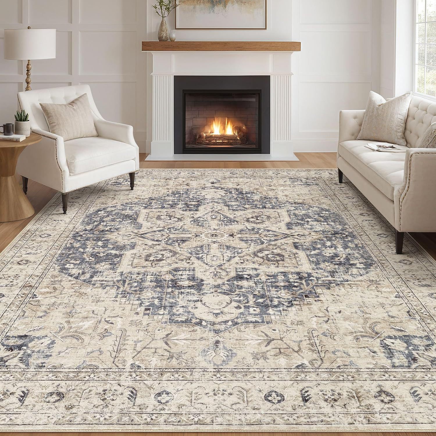 Persian-style Faux Cashmere Washable Floor Mat