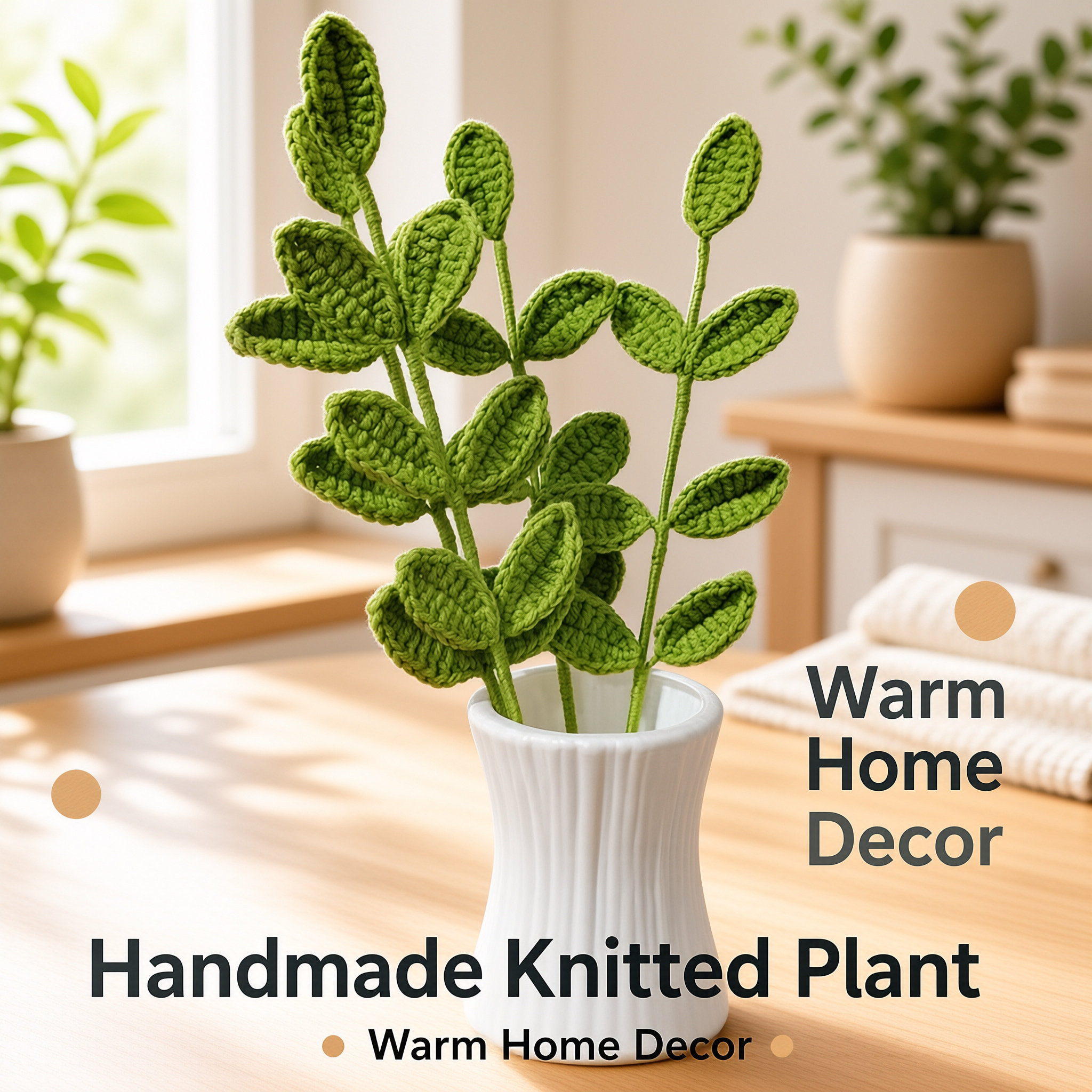 Handmade Crochet Eucalyptus Leaves Finished Yarn Artificial Green Leaves Ornament DIY…