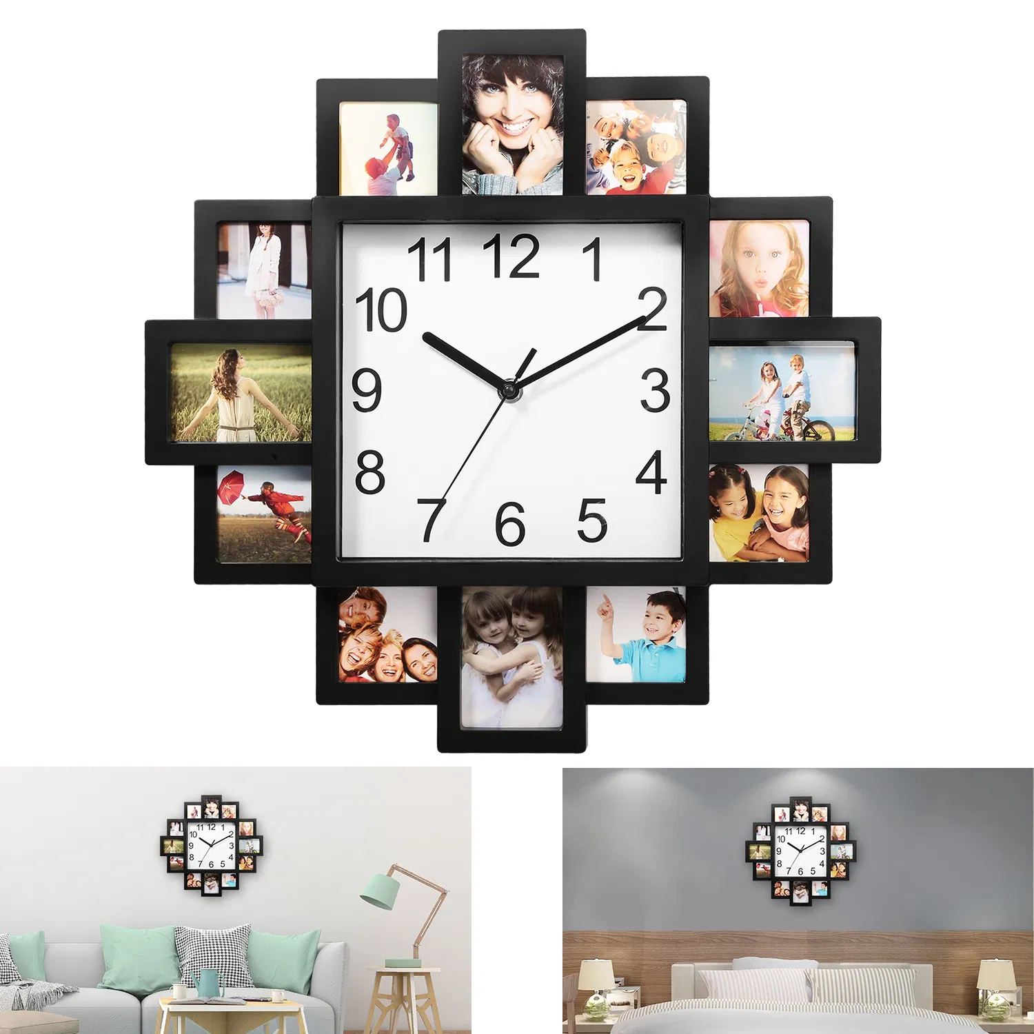 Photo Frame Clock Picture Collage 12-Picture Display Wall Clock Photowall Wall Hanging…