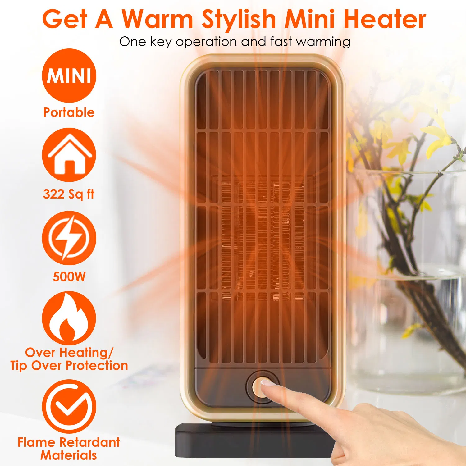 Indoor Portable Ceramic Space Heater, PTC Heating Tech, Overheat & Tip-Over Auto…