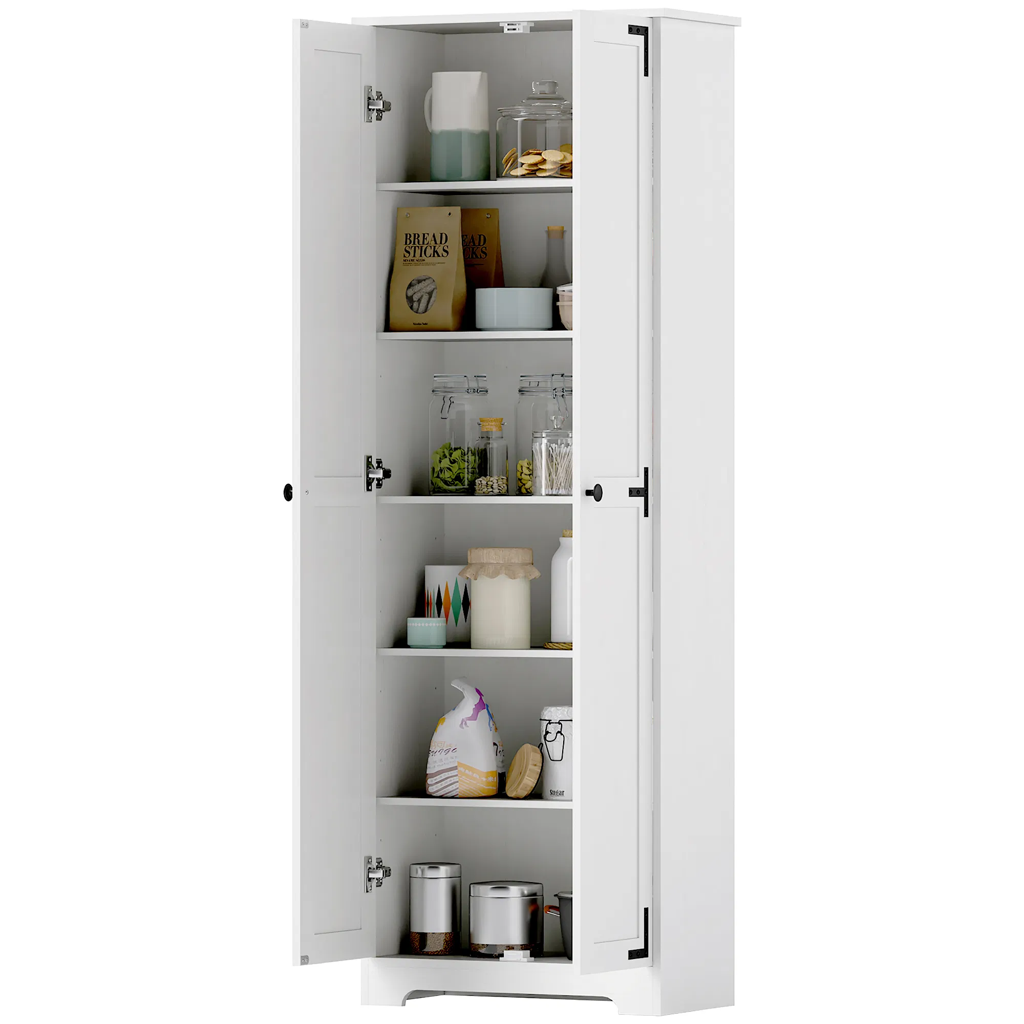 67" Farmhouse Pantry Cabinet with 2 Doors, Tall Storage Cabinet with Adjustable Shelves…