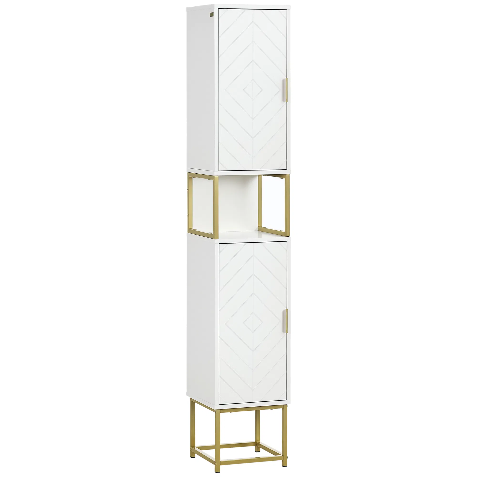 Tall Bathroom Storage Cabinet, Modern Narrow Bathroom Cabinet with Diamond Chevron…