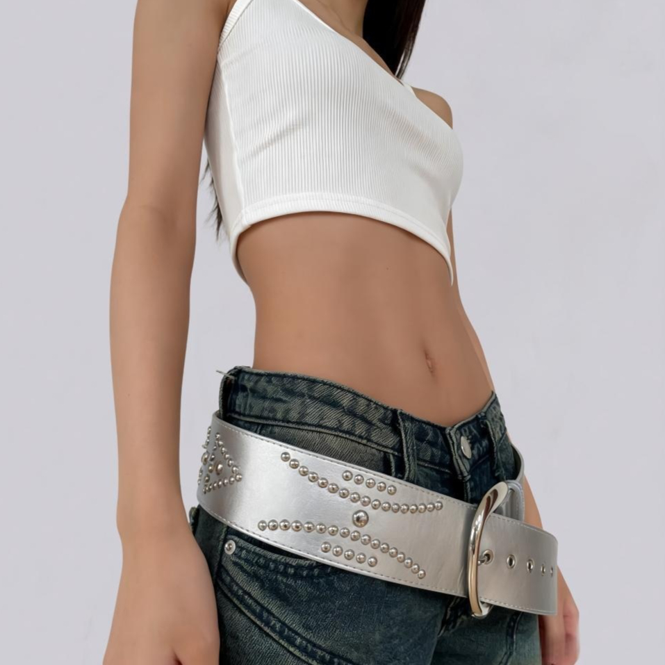 Women's Retro Silver Wide-buckle Belt