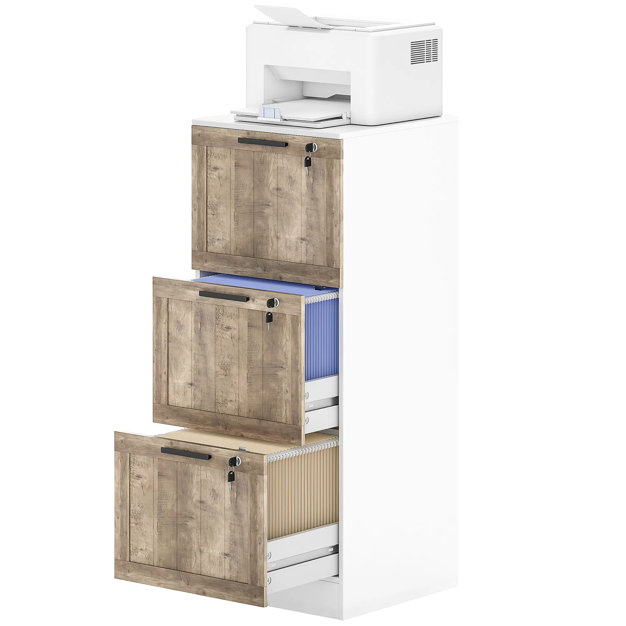 3 Drawer Filing Cabinet, Farmhouse File Cabinet with Lock, Adjustable Hanging Rails for…