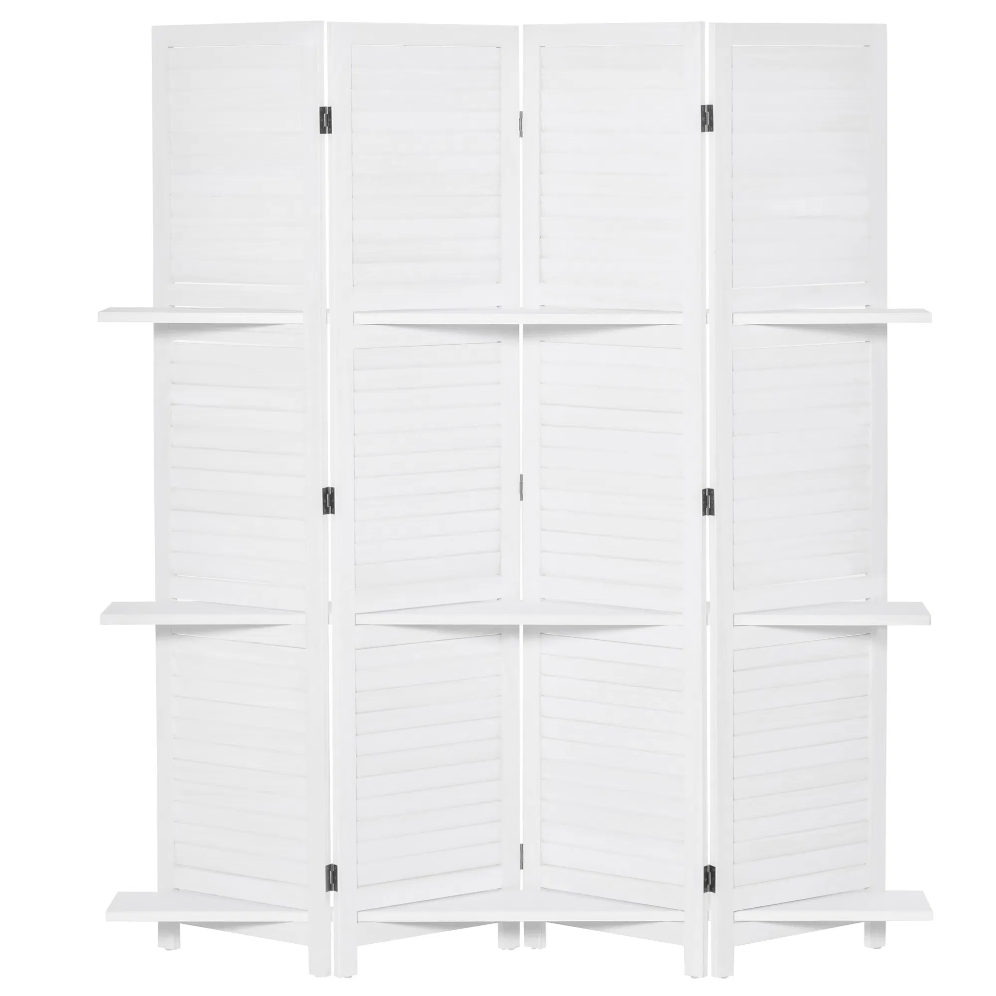 4-Panel Wall Partition Room Separator with 3 Storage Shelves Foldable Design Wooden Frame…
