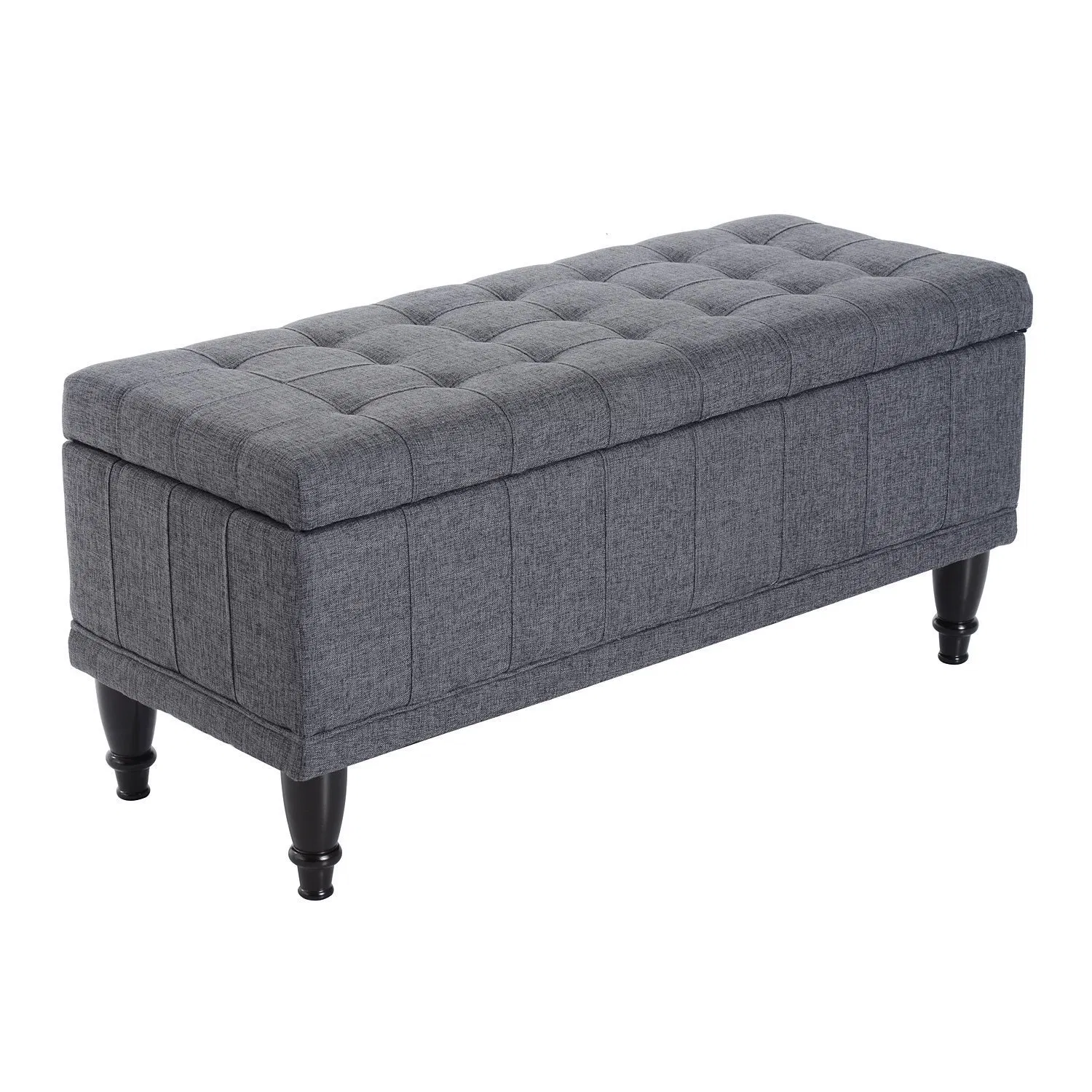Storage Ottoman, Linen Fabric End of Bed Bench with Soft Close Lid, Button Tufted Storage…