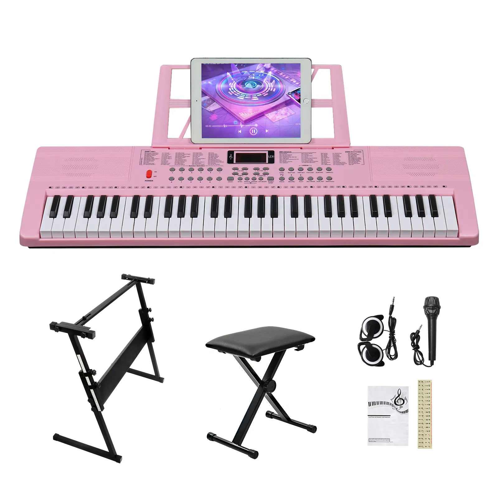 GEP-110 61 Key Lighting Keyboard with Piano Stand, Piano Bench, Built In Speakers…