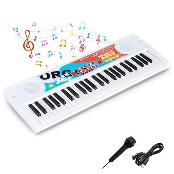 49 Keys Kids Electronic Keyboard With Microphone, 8 Tones & Rhythms Educational Music Toy…