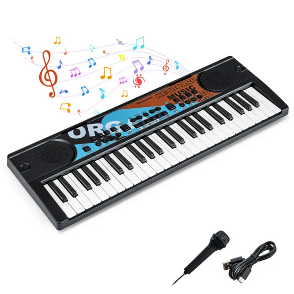49 Keys Kids Electronic Keyboard With Microphone, 8 Tones & Rhythms Educational Music Toy…
