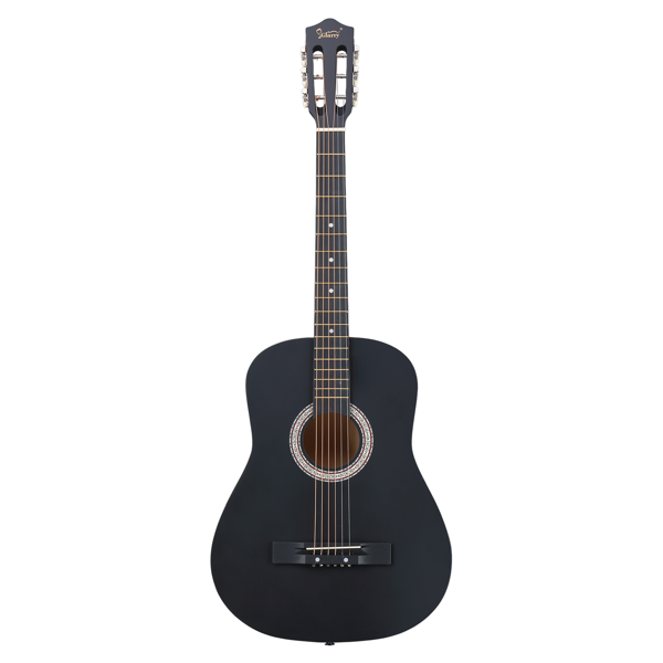 Matte Black 38-inch Round Acoustic Guitar With Picks, Strings, Capo, Case, Tuner, And…