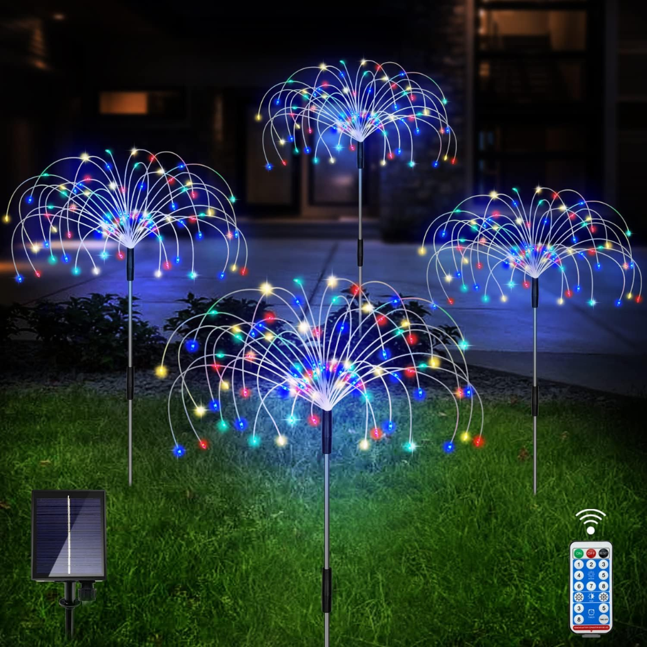 4 Pack Solar Firework Garden Lights, 120 LED Colorful Waterproof Stake Lights