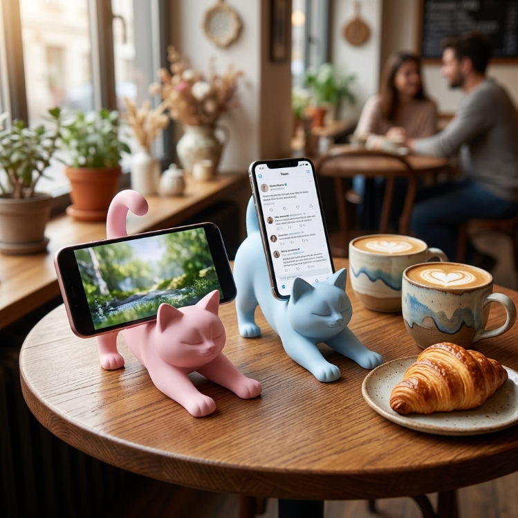 Cute Cat Shape Phone Holder, 3D Printed Desktop Stand For Smartphone, Creative Desk Decor…
