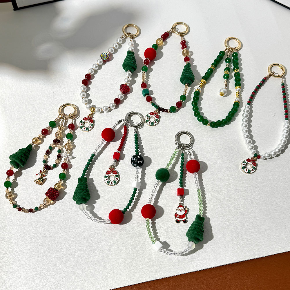 Christmas Beaded Phone Charm Strap Wristlet Santa Tree Holiday Accessory Festive Gift…