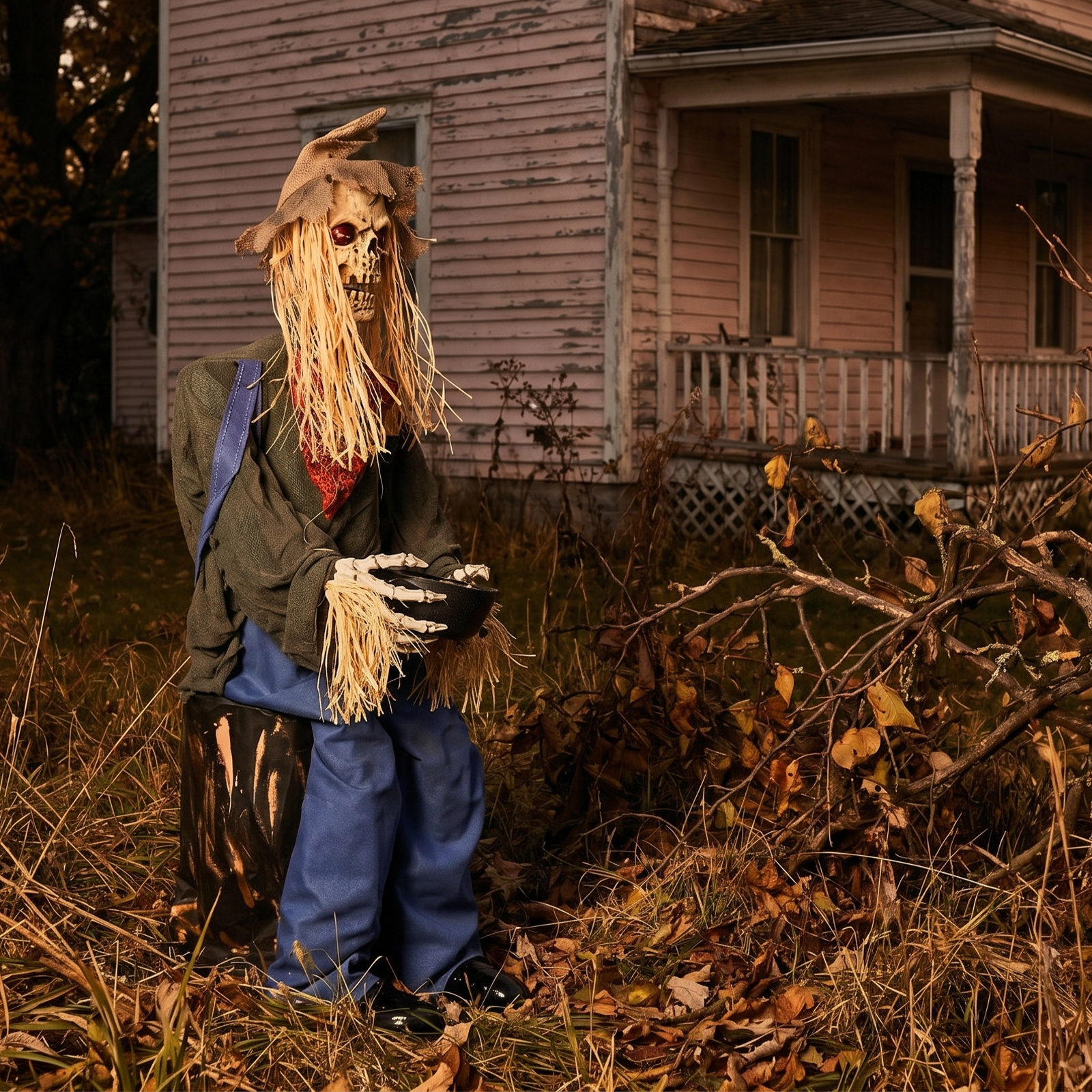 4.5ft Halloween Sitting Scarecrow Decoration With Red Light-Up Eyes,Sound-Activated Head…
