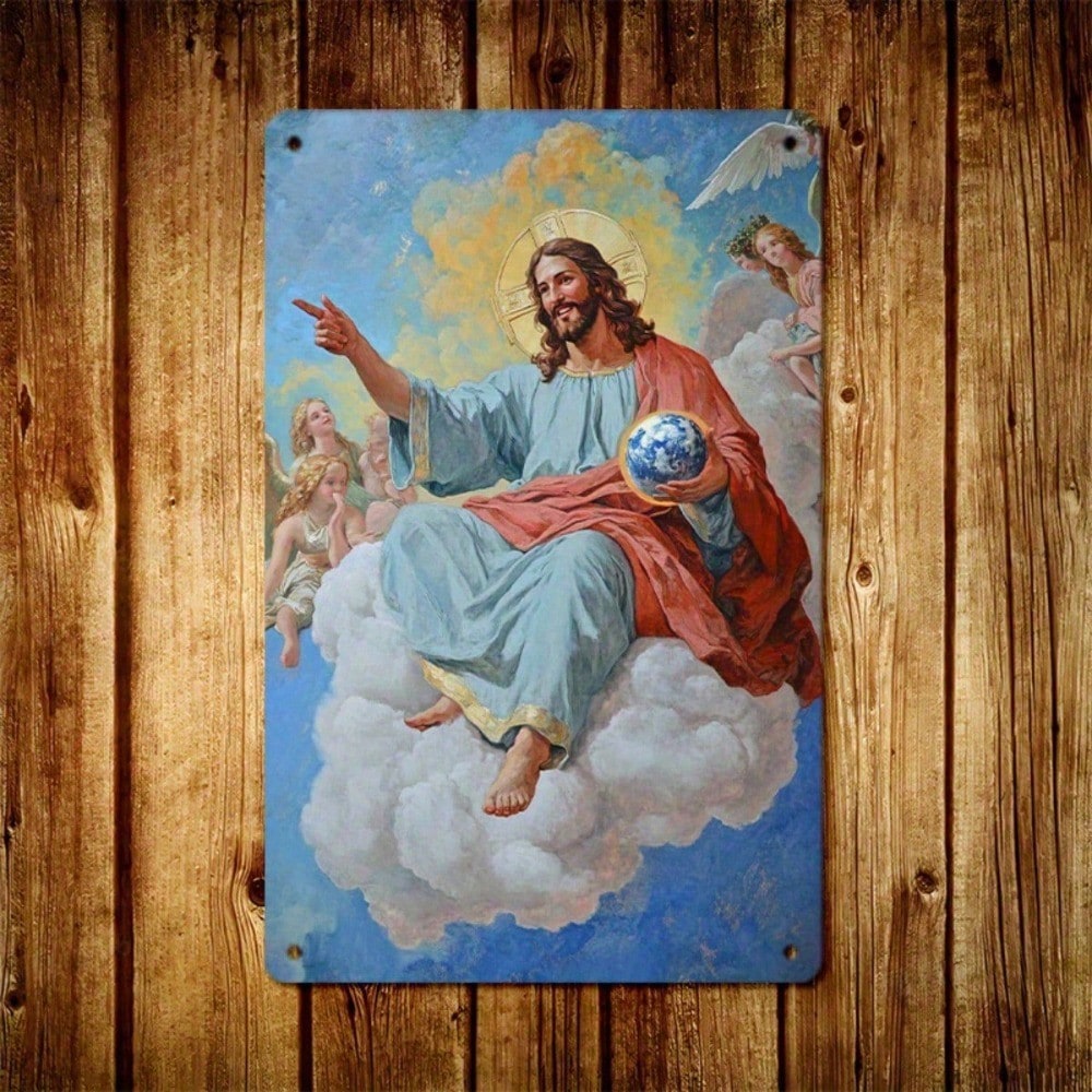 1-Pack Vintage Dancing With Angels Metal Tin Sign, Divine Blue Sky 2D Flat Art