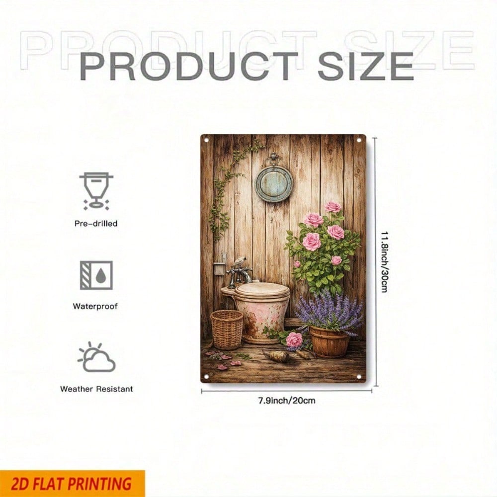 1-Pack Vintage Roses Wall Art, Farmhouse Minimalist Toilet Sign Bathroom