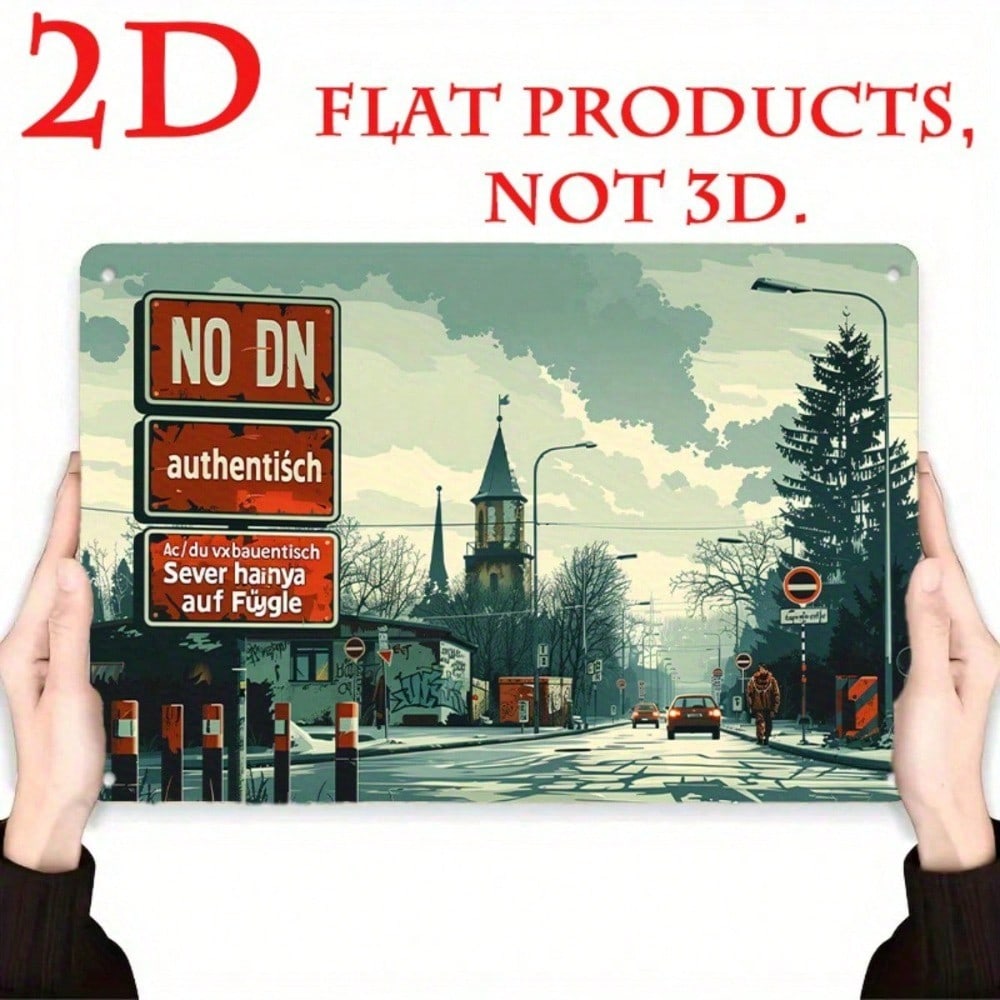 Retro Metal Sign Vintage Road Cars 2D Flat, Street Graffiti Tin Decor 8x12