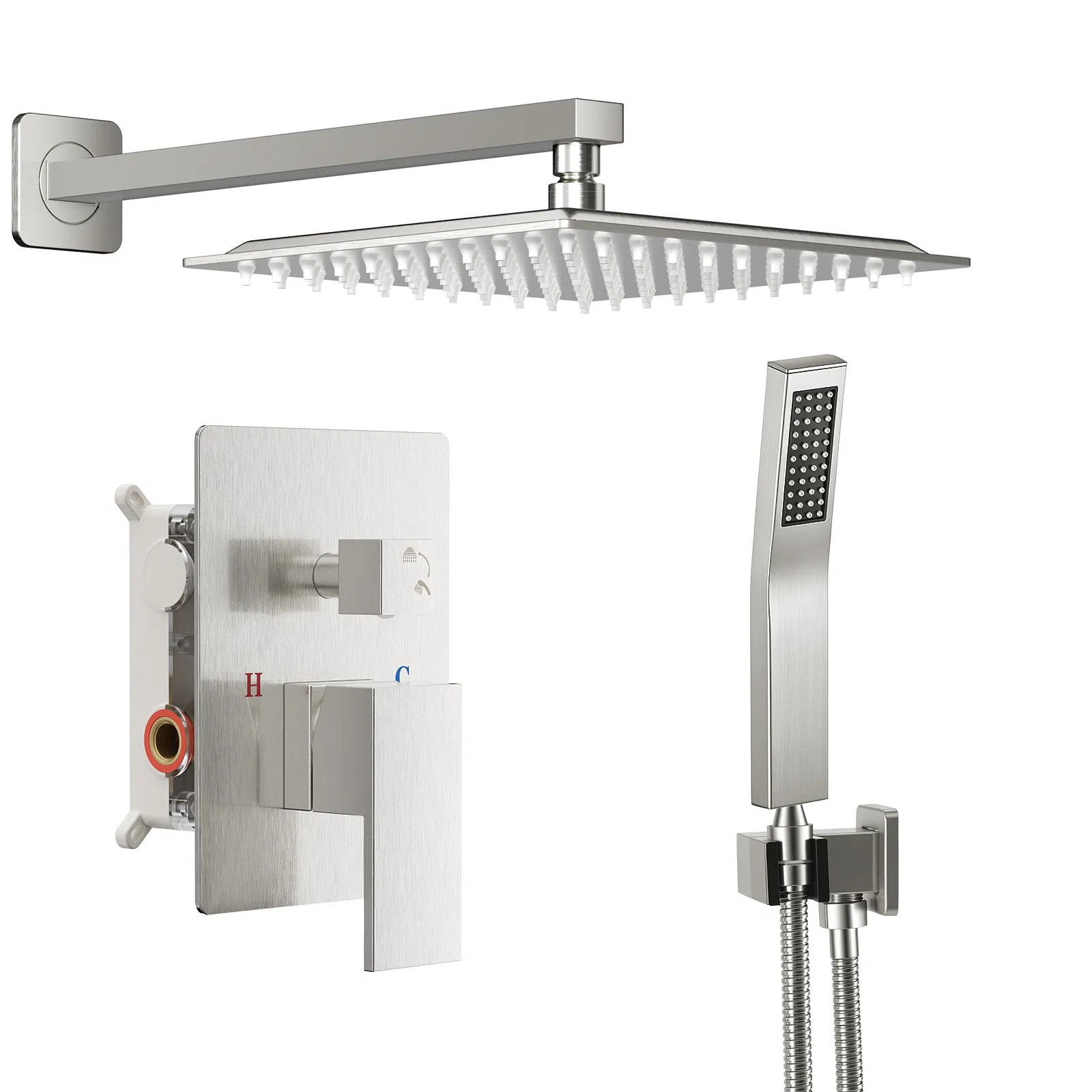 Wall-mounted shower faucet set - 10-12inch square overhead spray + handheld shower head…