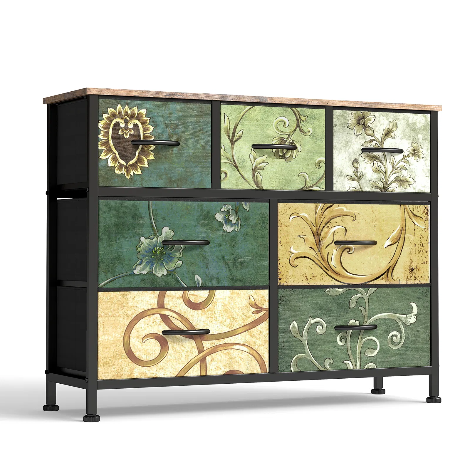 Dresser, Bedside table with a movable fabric box, sturdy steel-framed wooden top…