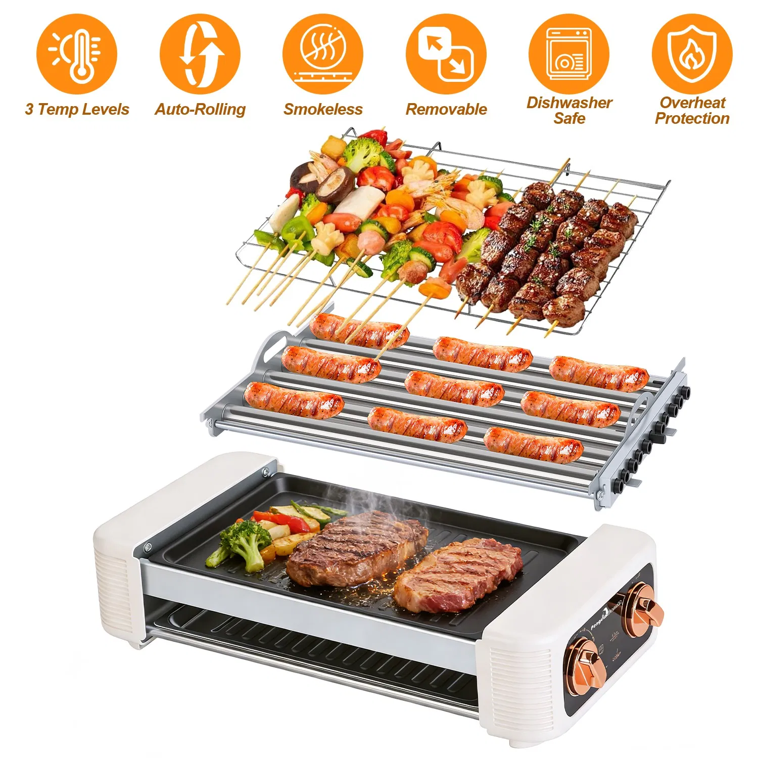 Multifunctional Electric Hot Dog Roller Machine, 3-in-1 Sausage Grill with Non-Stick…