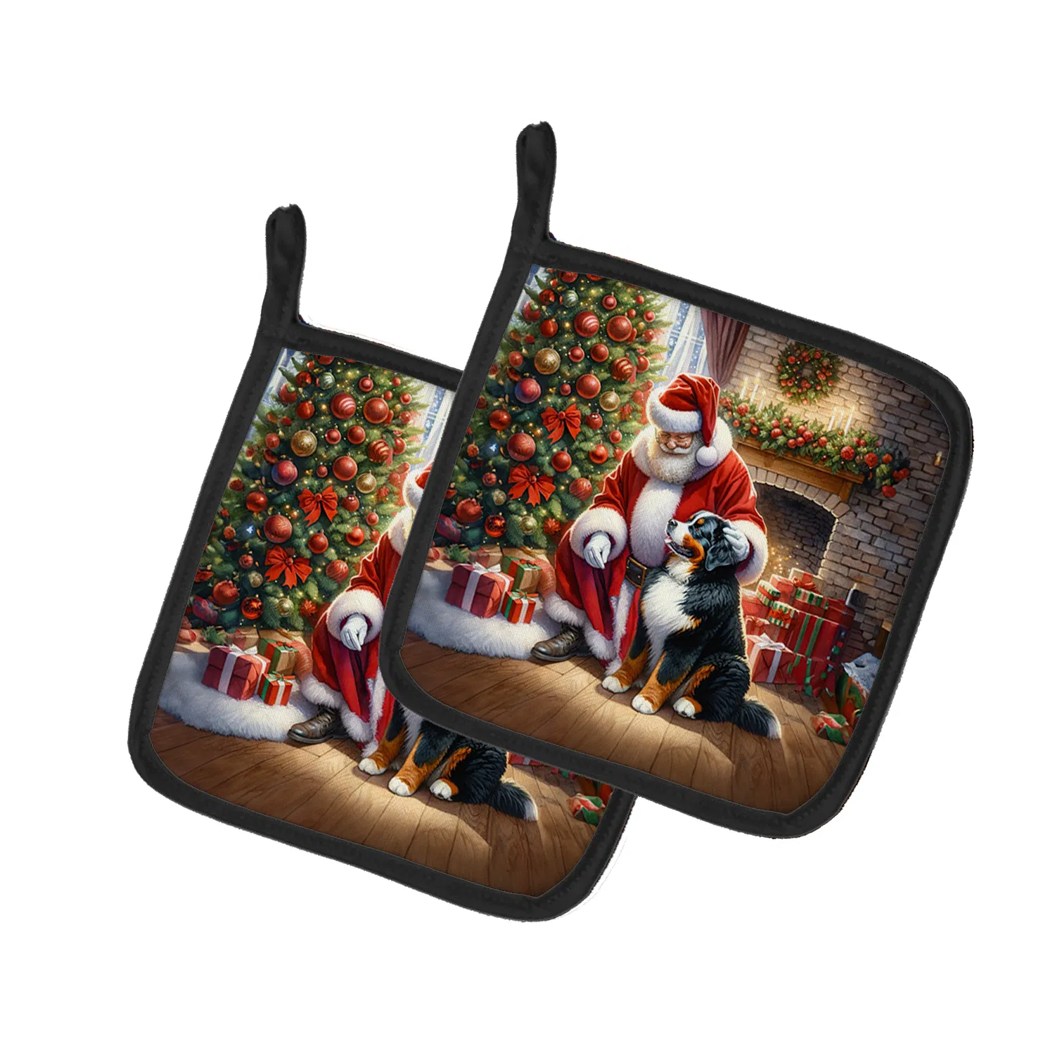 Bernese Mountain Dog and Santa Claus Pair of Pot Holders Kitchen Heat Resistant Pot…