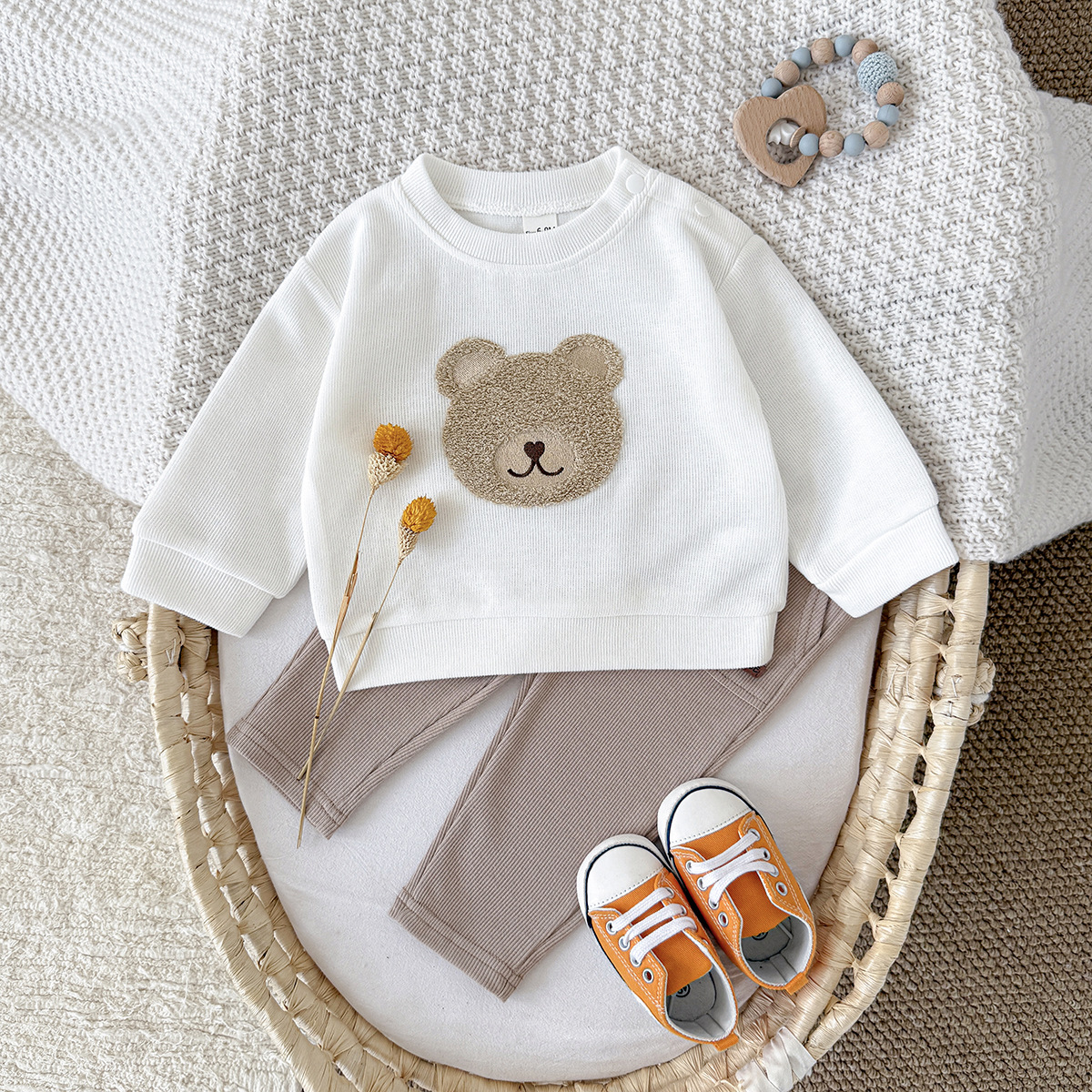INS Unisex Baby Bear Print Long-sleeve Hoodie And Sweatpants Set For Springautumn