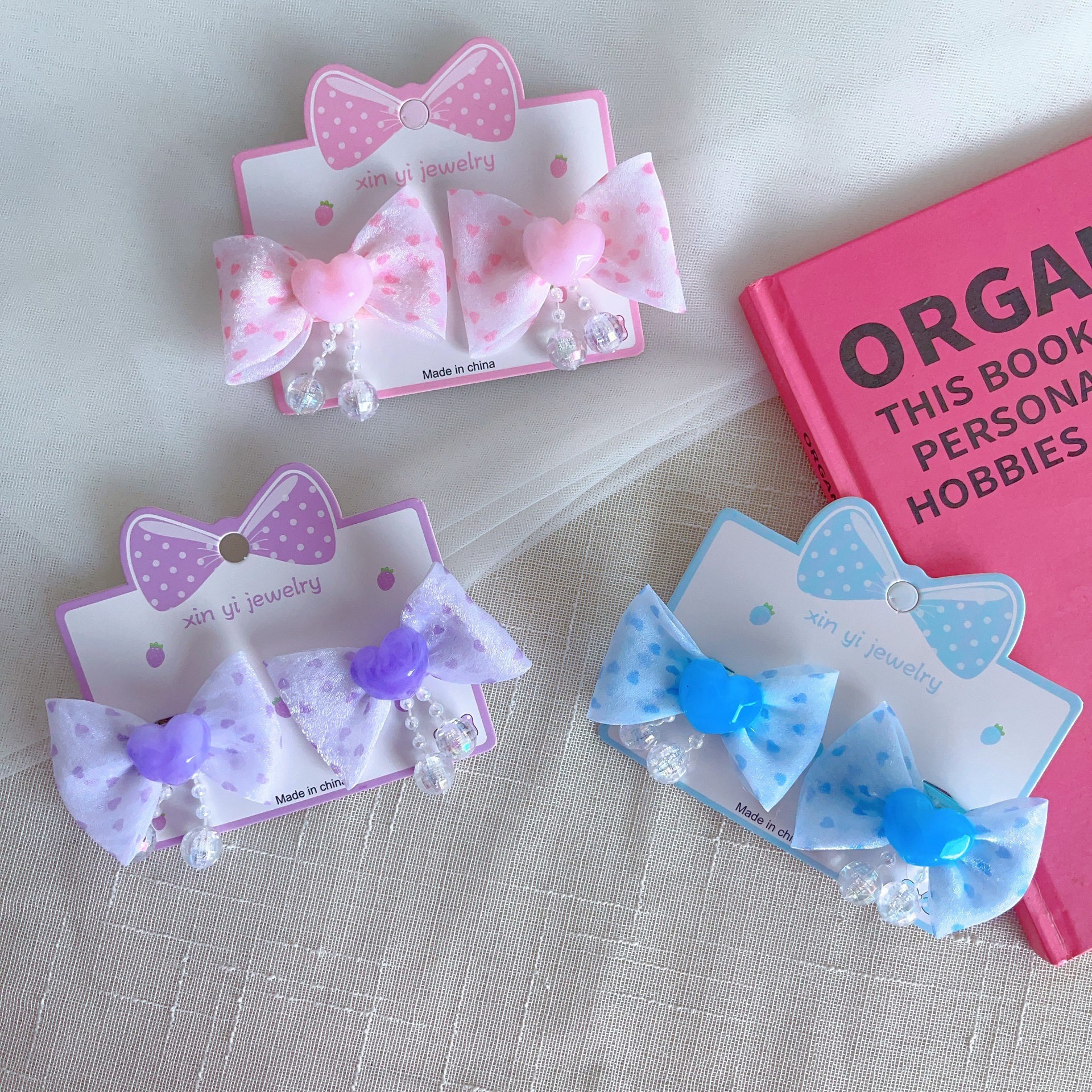 Children's Fabric Flower And Bow Hair Clip With Tassel And Beads