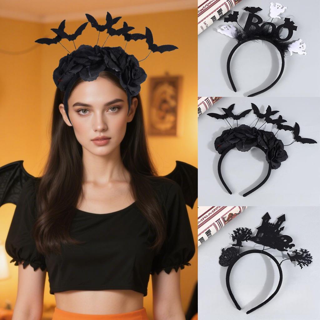 Dark-style Headband Cute Screaming Ghost Feathered Black Bat