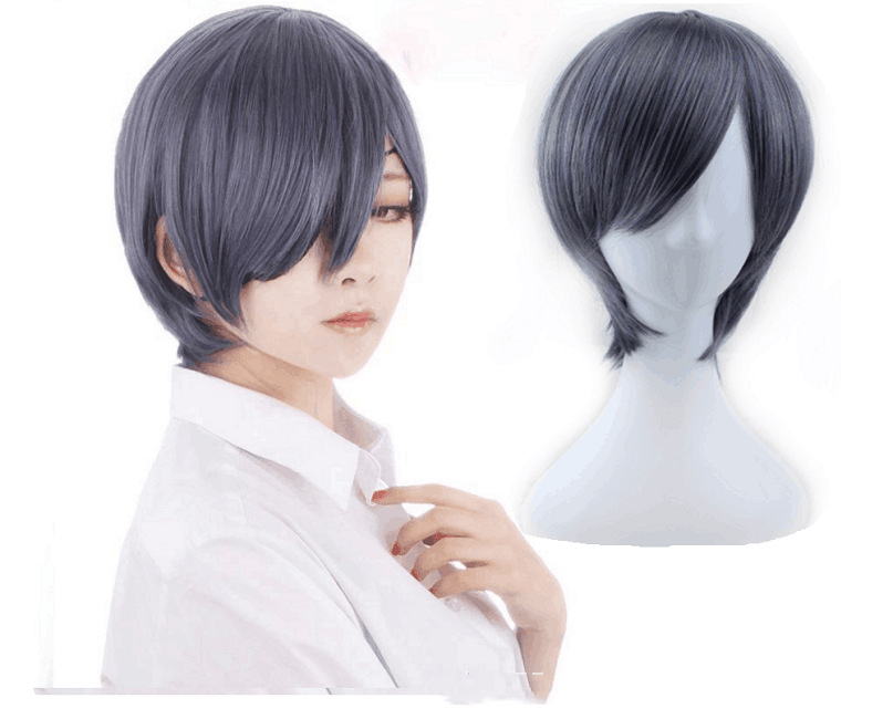 Wig Men's Purple Gray Mixed Color Short Hair