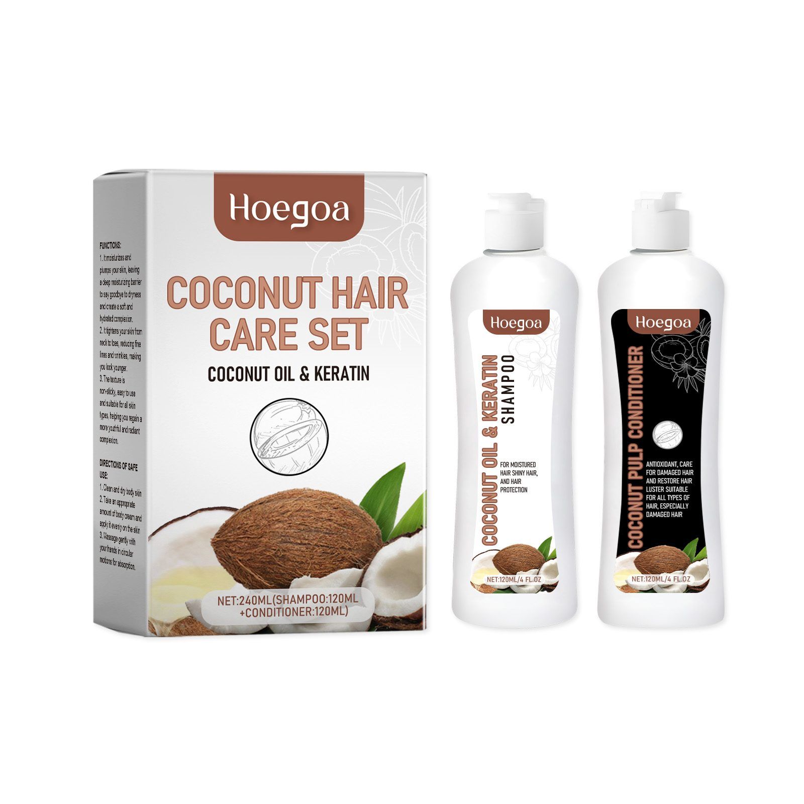 HOEGOA Coconut Milk Shampoo and Conditioner Set, 2 x 120 ml