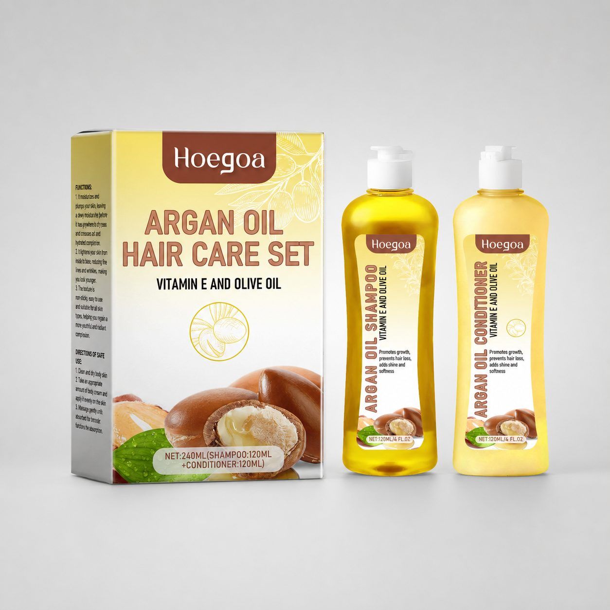 HOEGOA Argan Shampoo and Conditioner Set, 120 ml Shampoo + 120 ml Conditioner