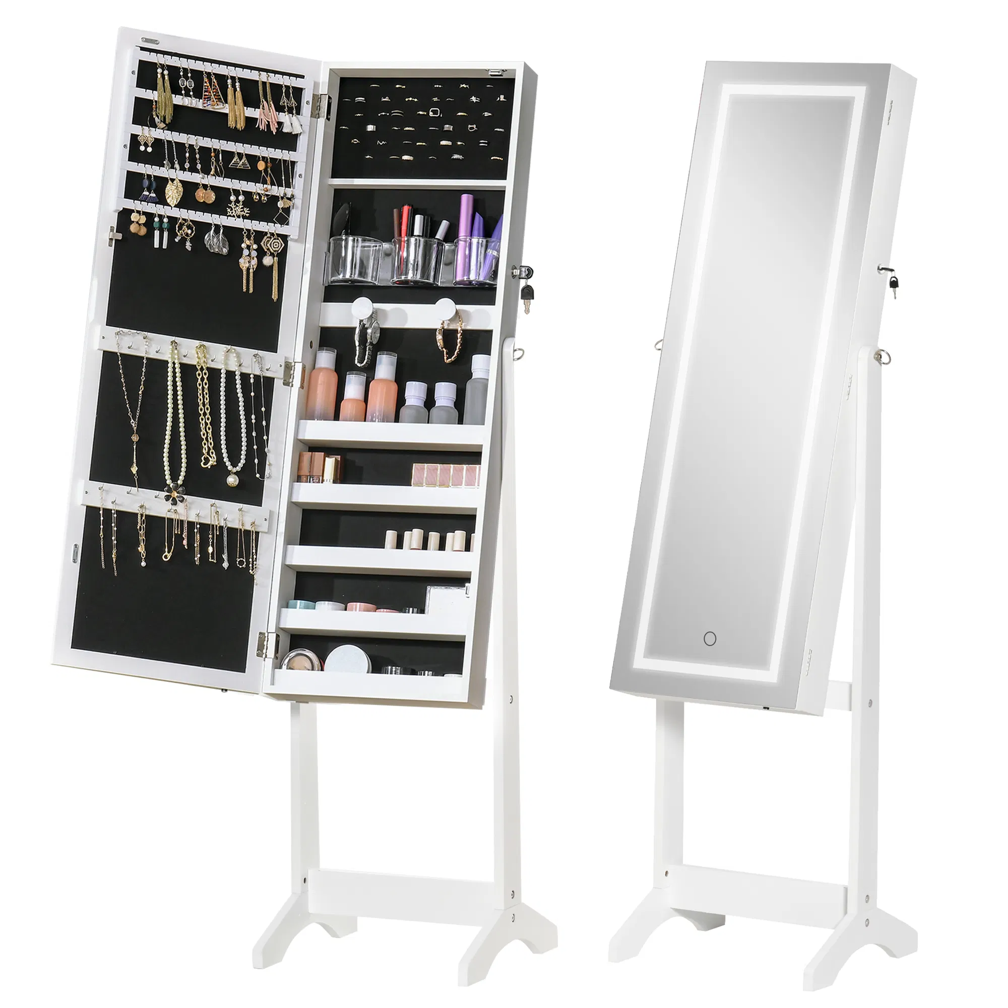 Lockable Jewelry Cabinet: With LED Light, Full-Length Mirror for Bedroom, Dressing Room…