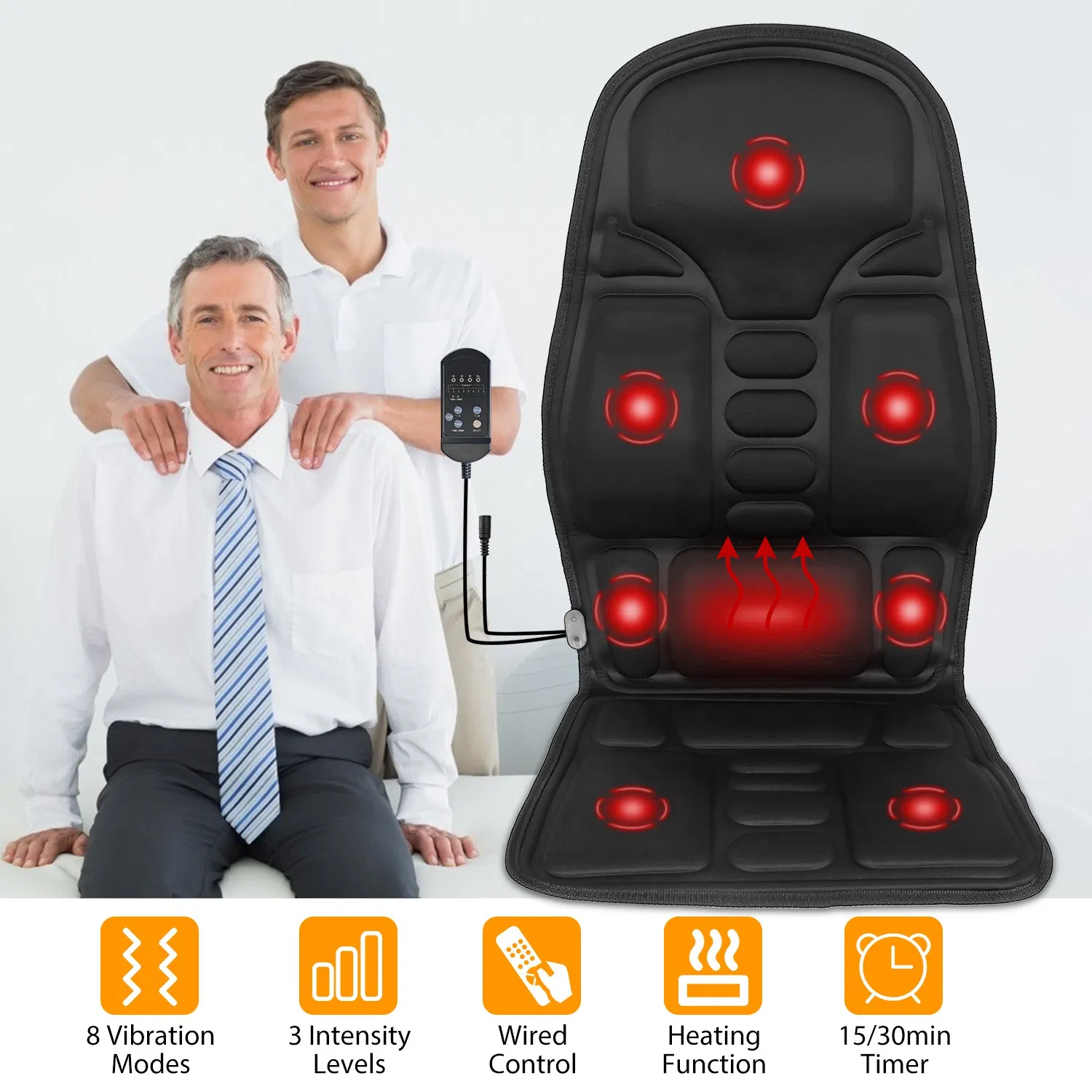 Back Massager Cushion Electric Massage Car Seat Cushion Chair Pad w/ Heating Function 8…