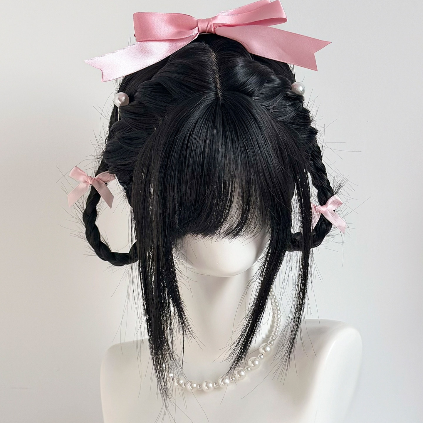 Womens Air Bangs Black Long Straight Wig