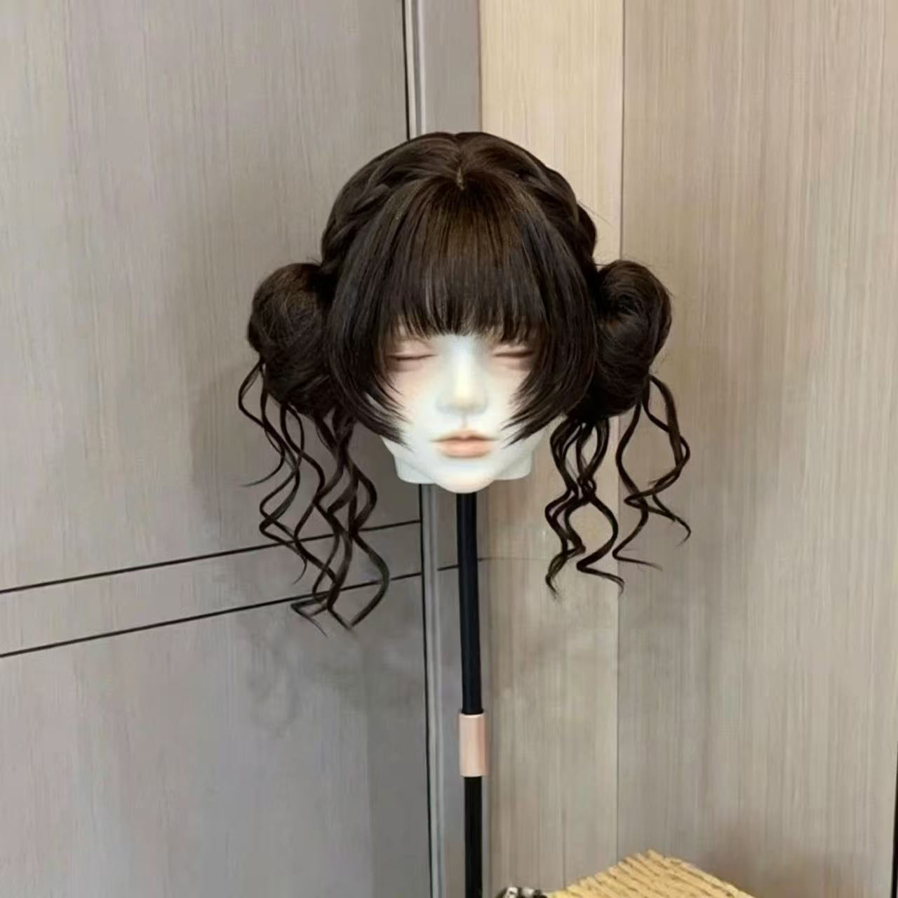 Long Wavy Hair Cute Bun-style Wig For Women