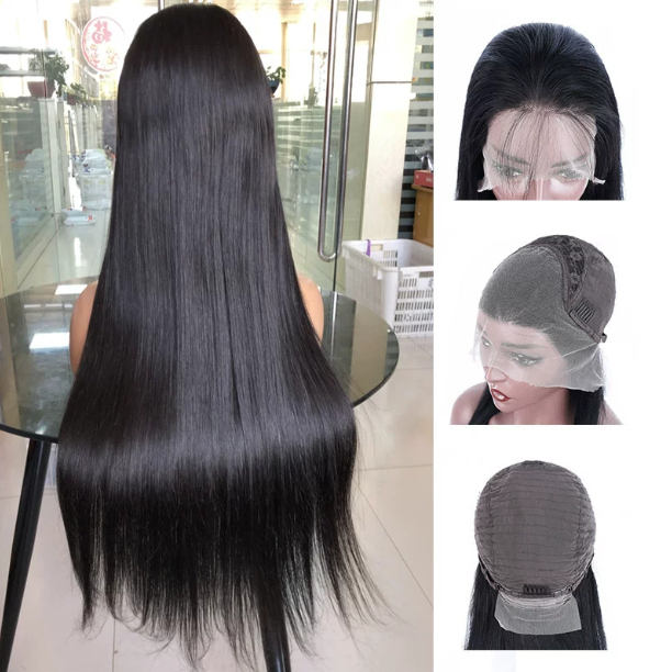Long Straight Human Hair Full Lace Wig Can Be Tied Curled Or Dyed Wig Cap Style